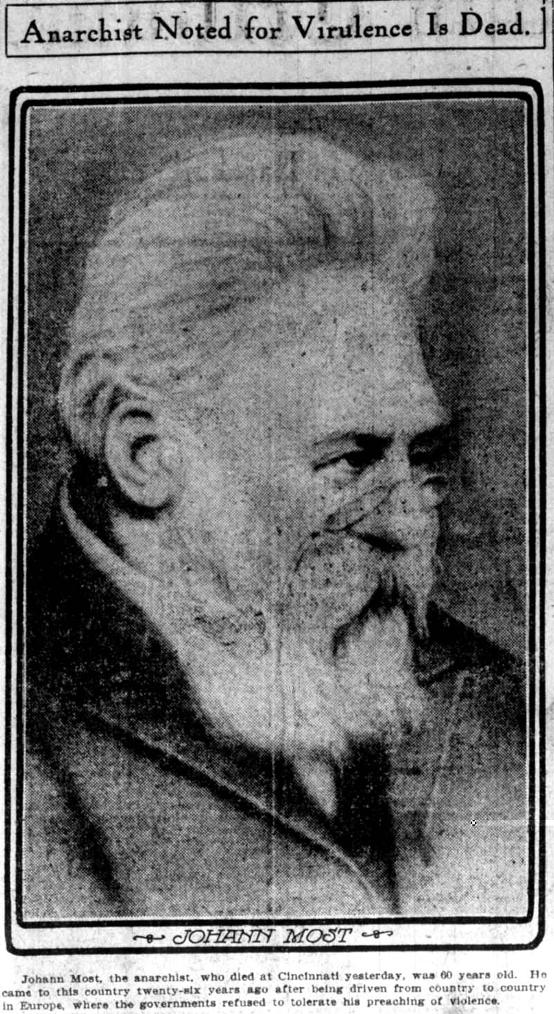 Death of Johann Most, Anarchist